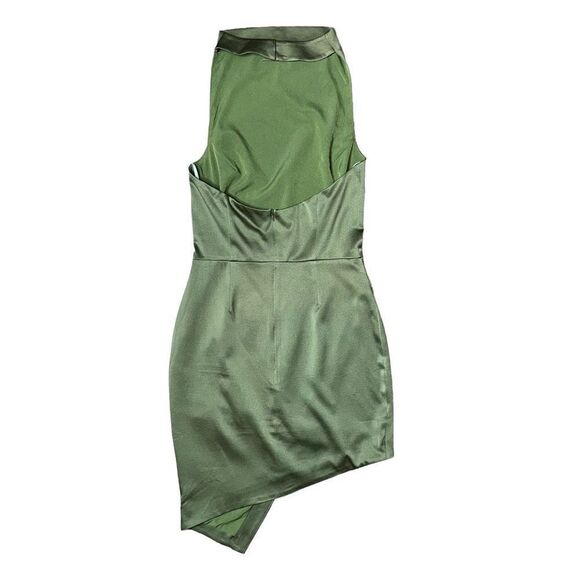 Elliatt Camo Satin Asymmetrical Dress Khaki Olive Green Medium - Picture 5 of 12